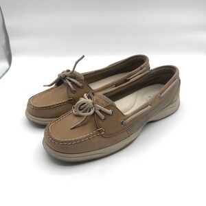 Sperry Boat Shoes Womens 10 Brown Leather Mesh Angelfish Loafers Slip On Casual